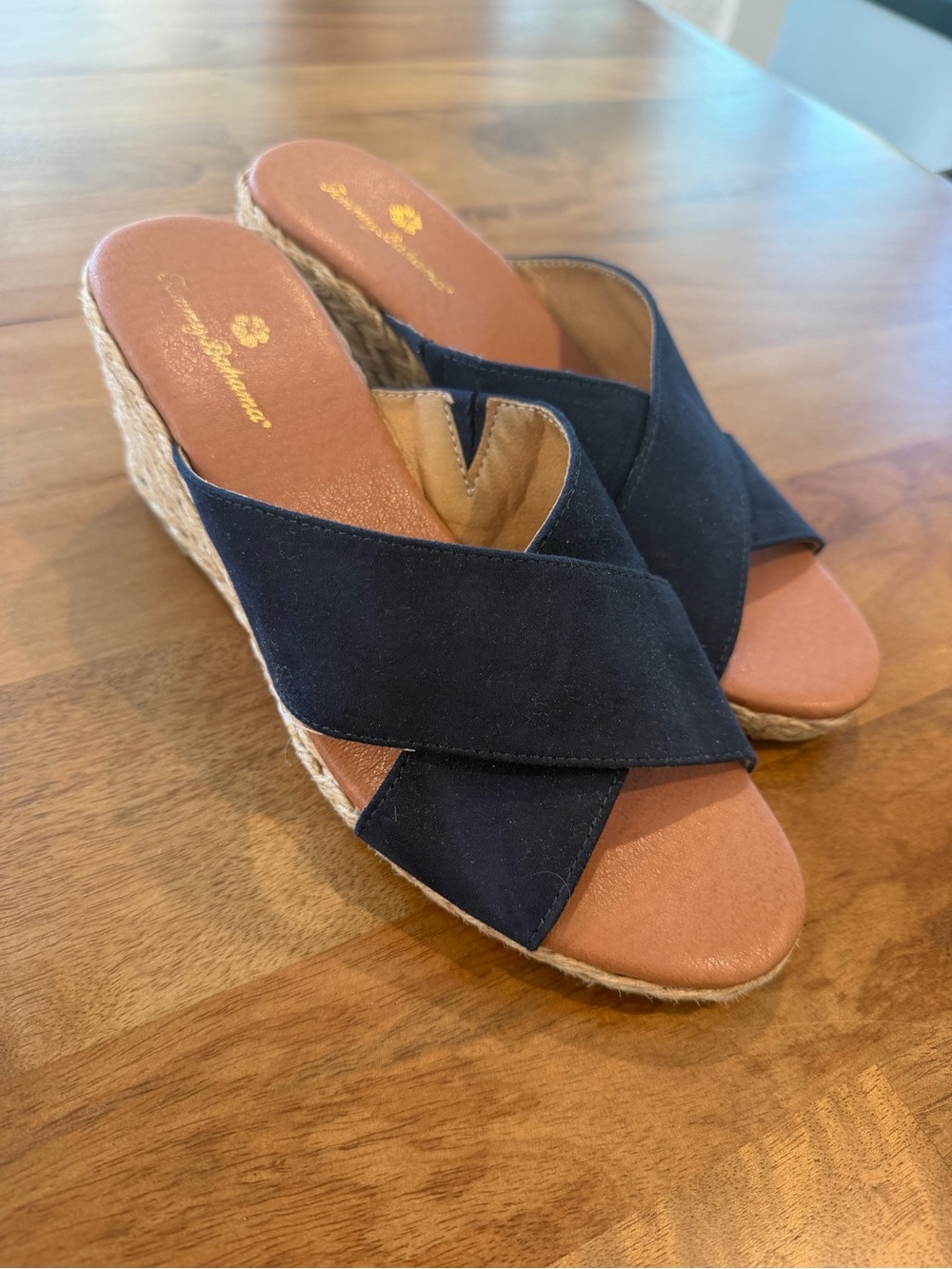 Tommy Bahama ‘Stacey’ Navy Crisscross Espadrille Wedge Slides Size 8